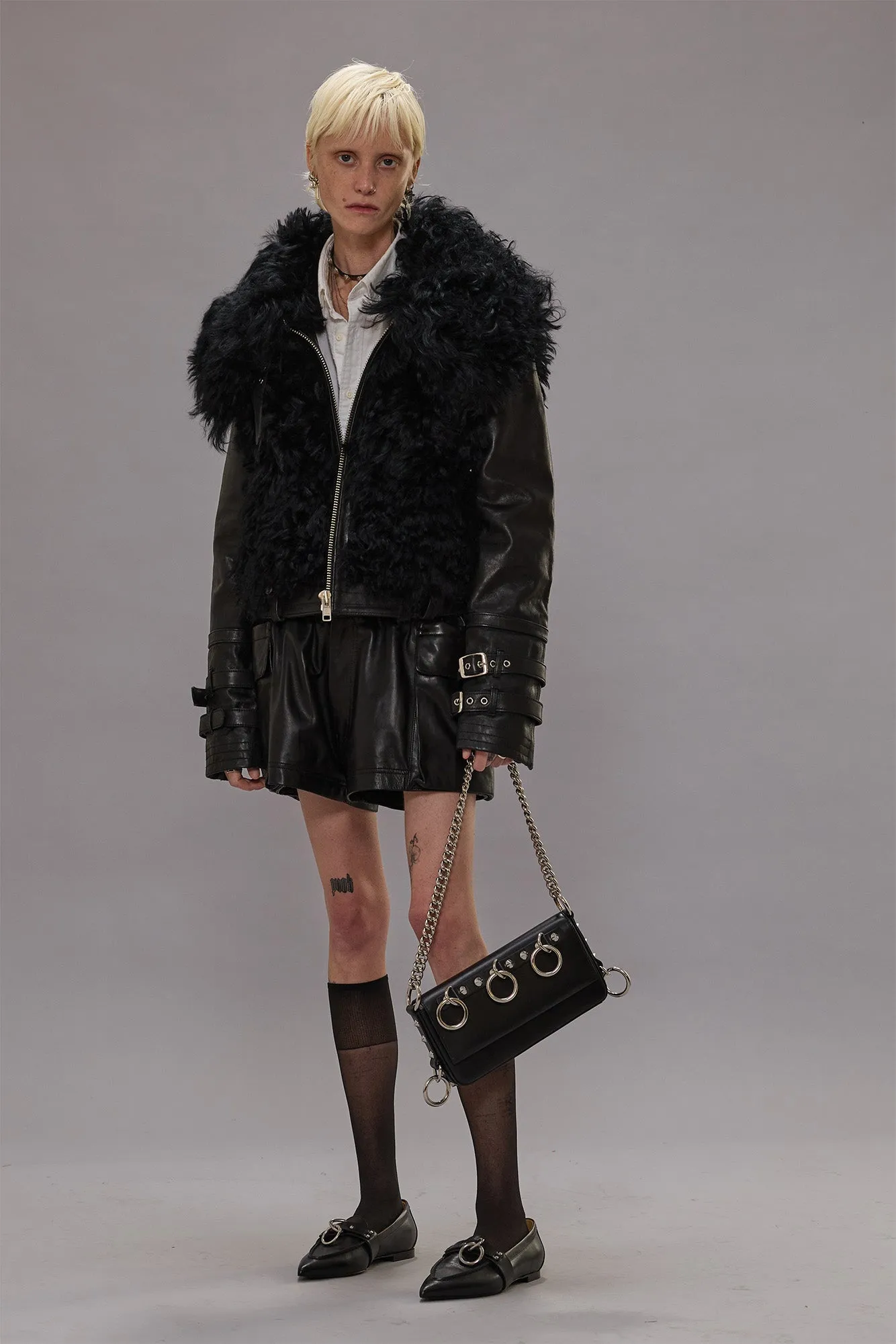 FURRY SHRUNKEN JACKET - BLACK sold by R13