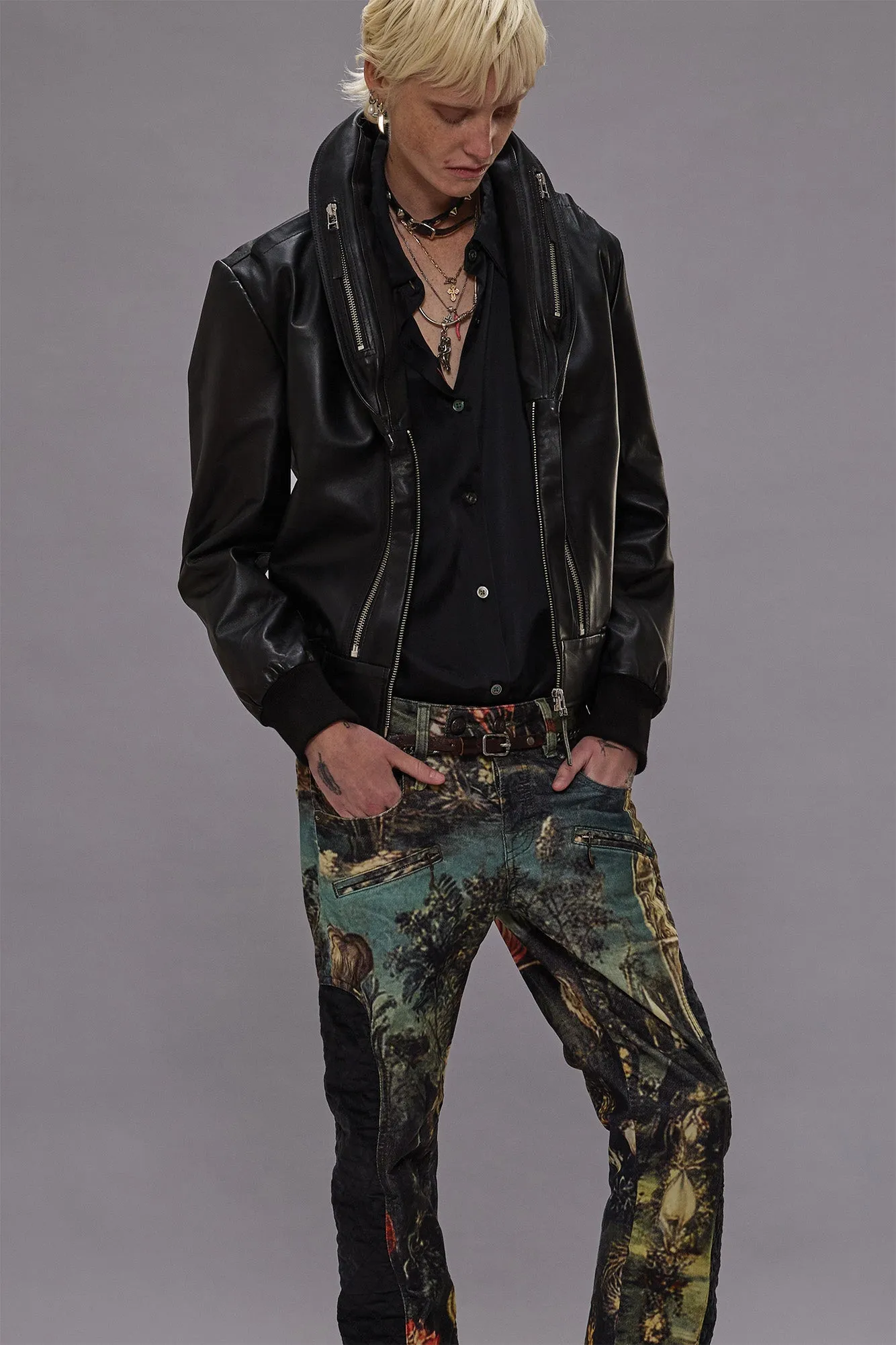 LEATHER MULTI ZIP FLIGHT JACKET - BLACK sold by R13