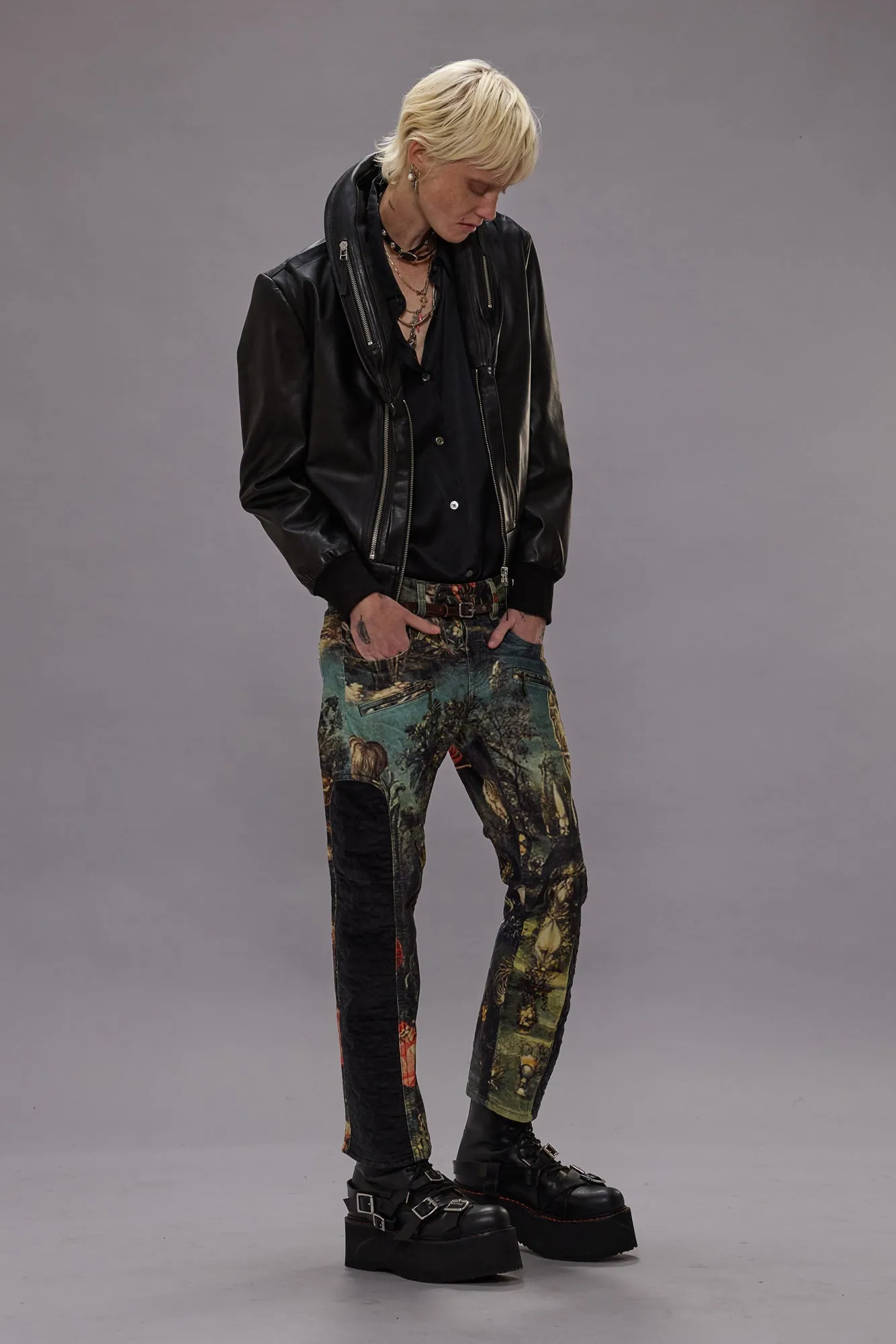 LEATHER MULTI ZIP FLIGHT JACKET - BLACK sold by R13 product image thumbnail 2