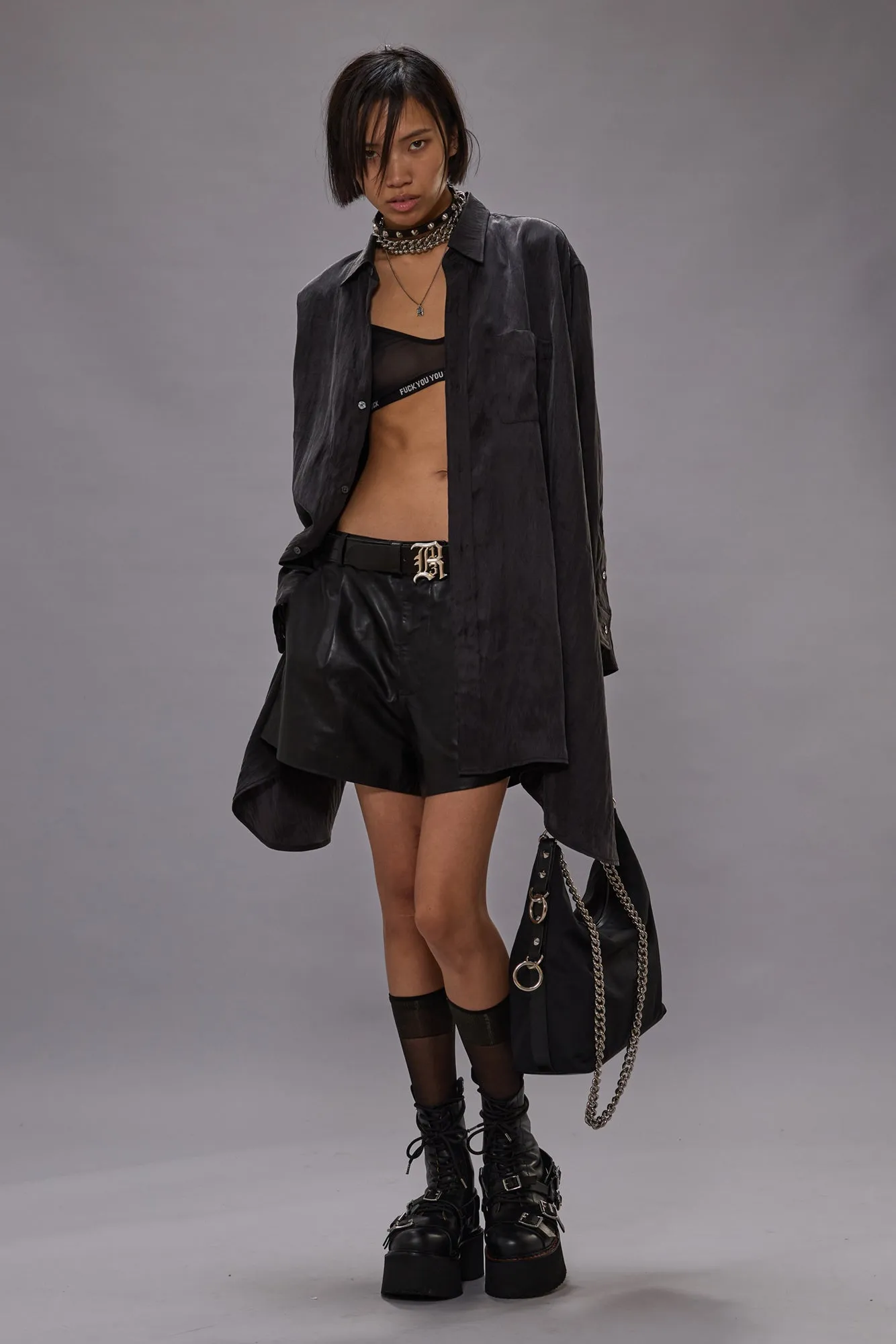 WIDE LEG LEATHER SHORTS - BLACK sold by R13 product image thumbnail 2