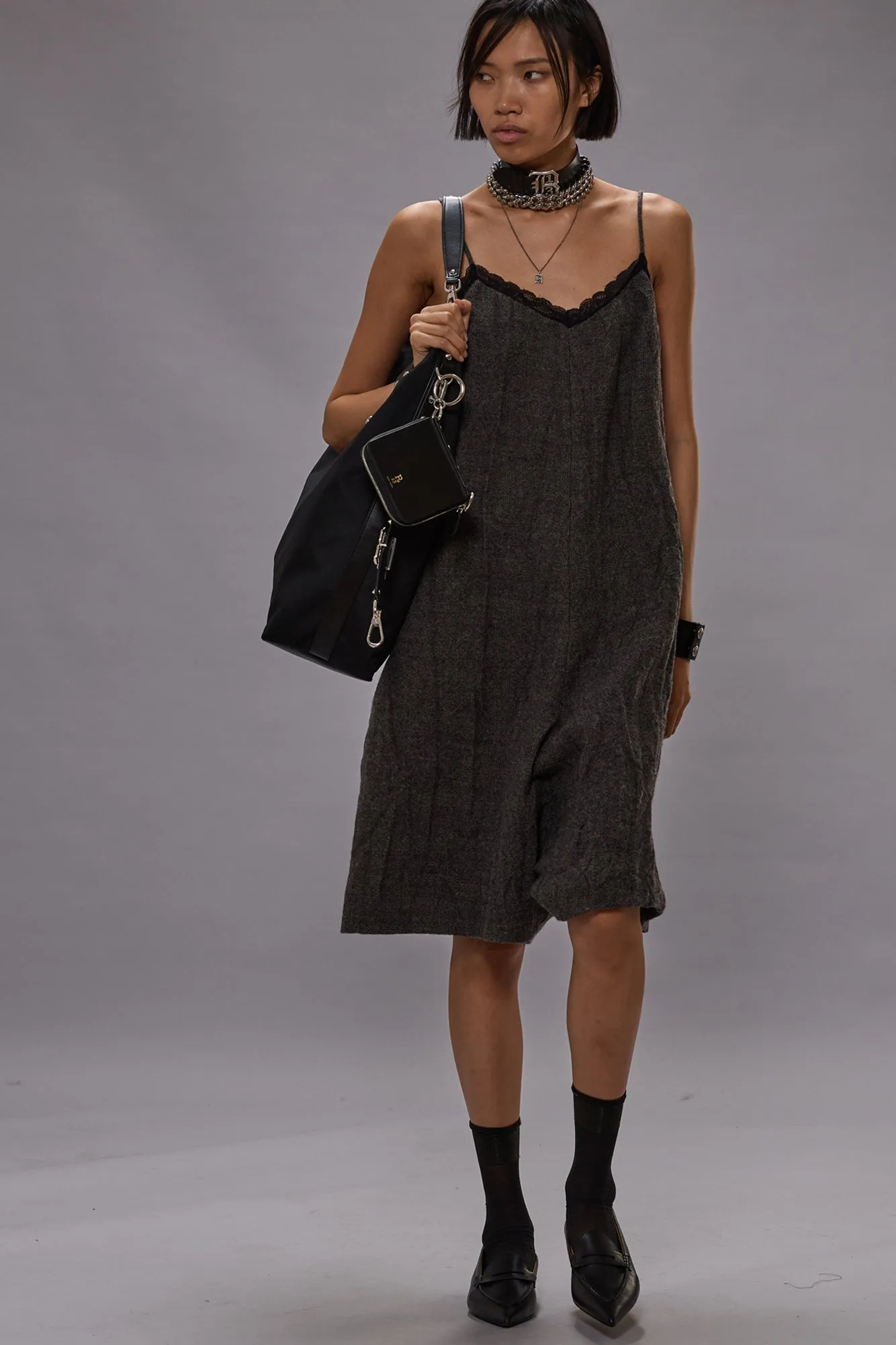 LACE TRIMMED ROMPER - DARK GREY PLAID sold by R13 product image thumbnail 2