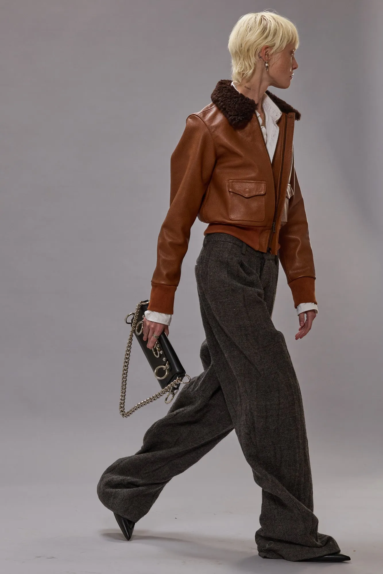 CROPPED SHRUNKEN ZIP-UP BOMBER - ORANGE BROWN sold by R13 product image thumbnail 2