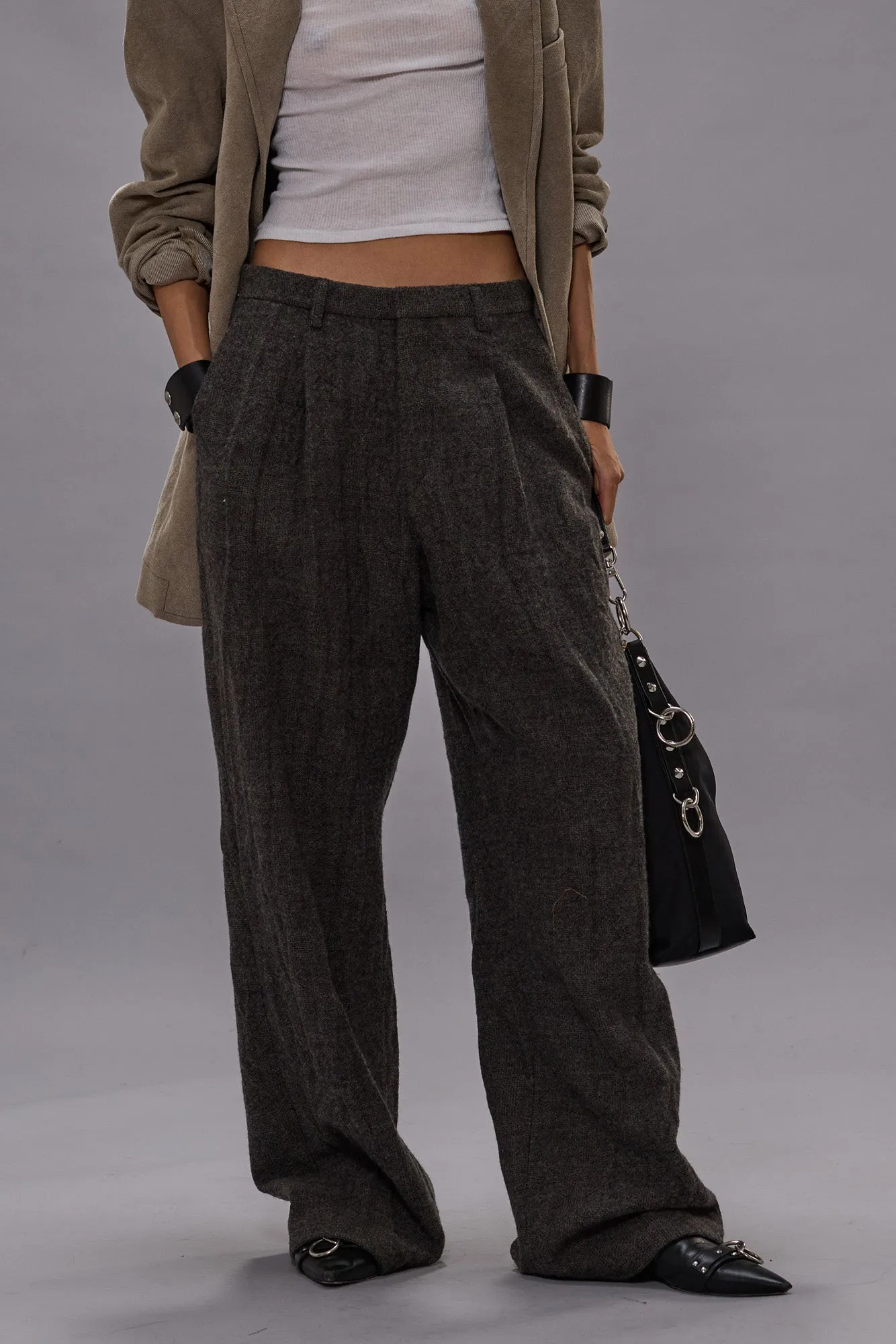 WIDE LEG TROUSER - DARK GREY PLAID sold by R13