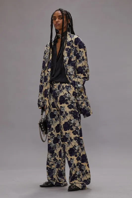 DOUBLE PLEAT TROUSER - BLACK AND CREAM FLORAL sold by R13