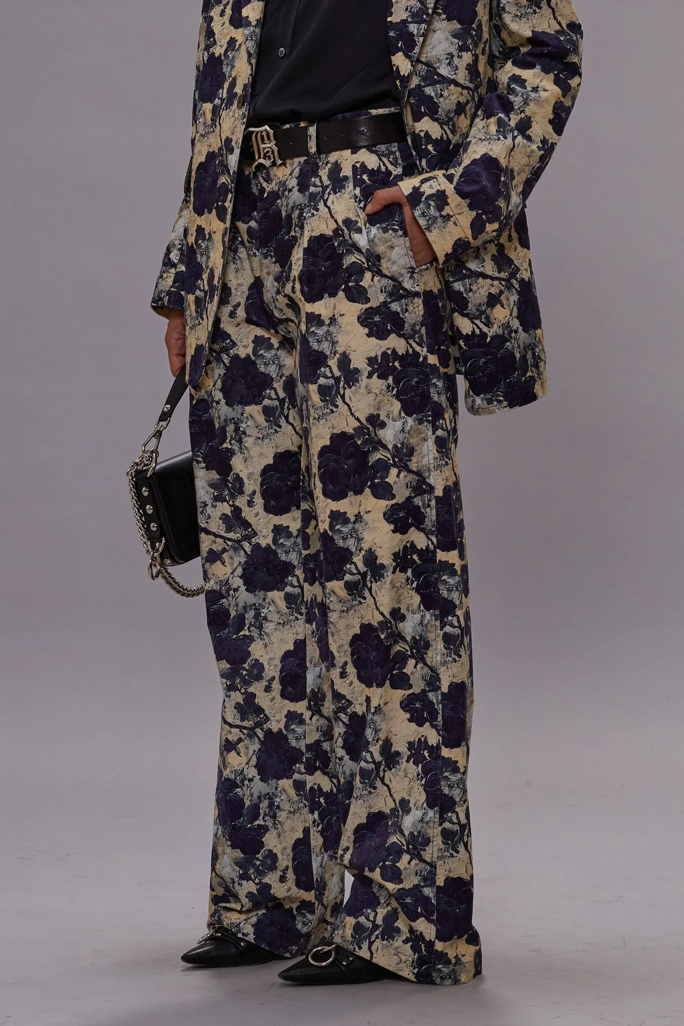 DOUBLE PLEAT TROUSER - BLACK AND CREAM FLORAL sold by R13 product image thumbnail 2