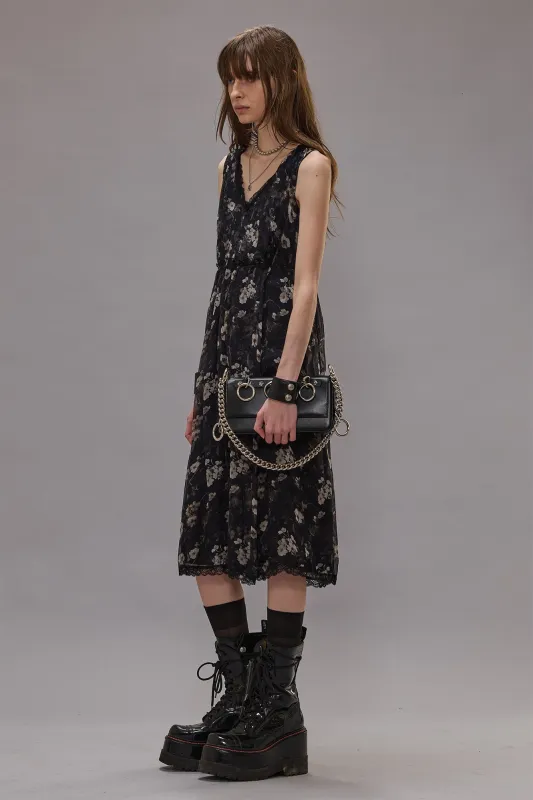 SLEEVELESS V-NECK MIDI - BLACK FLORAL made by R13