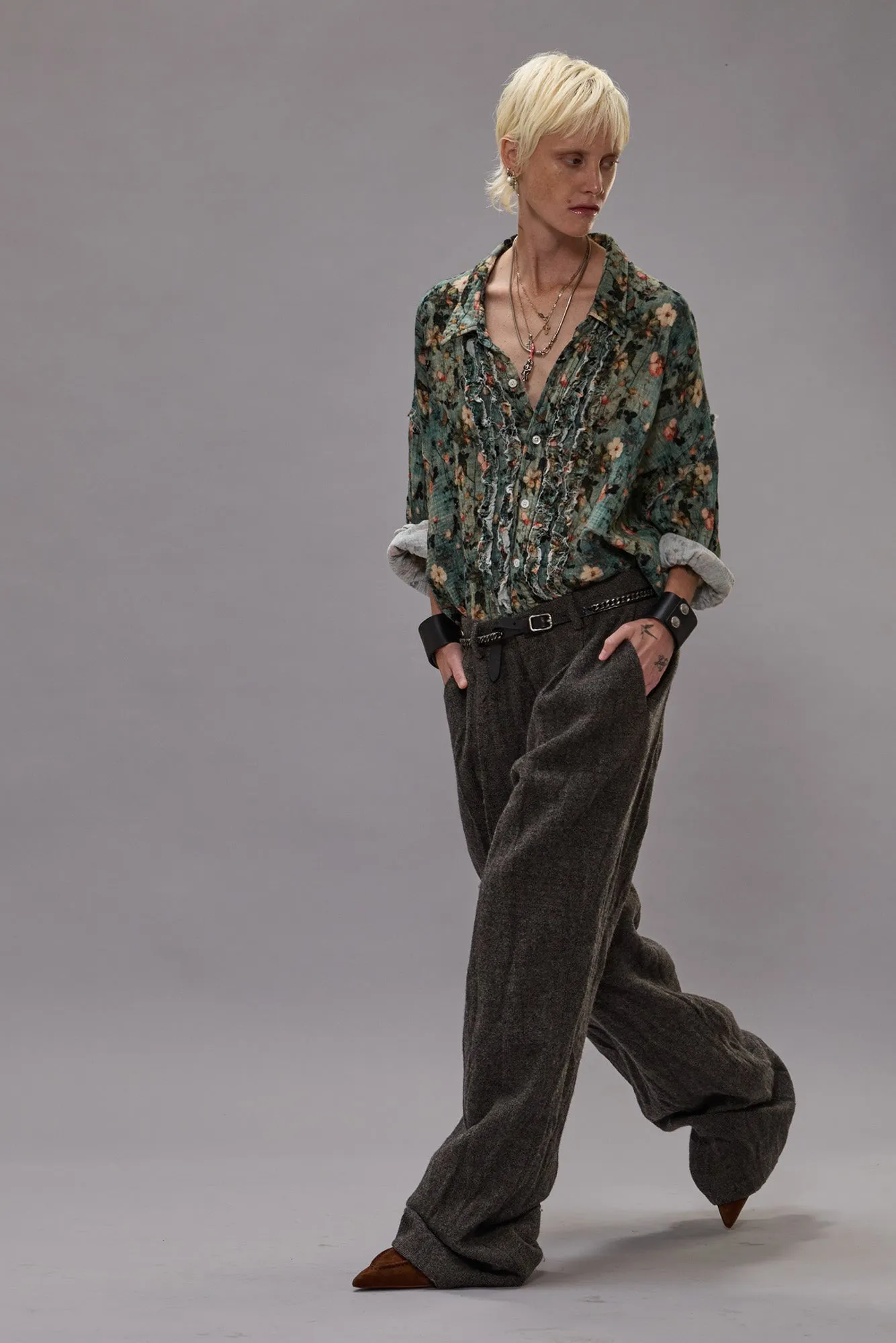 SHREDDED SEAM RUFFLE SHIRT - TURQUOISE FLORAL sold by R13 product image thumbnail 2