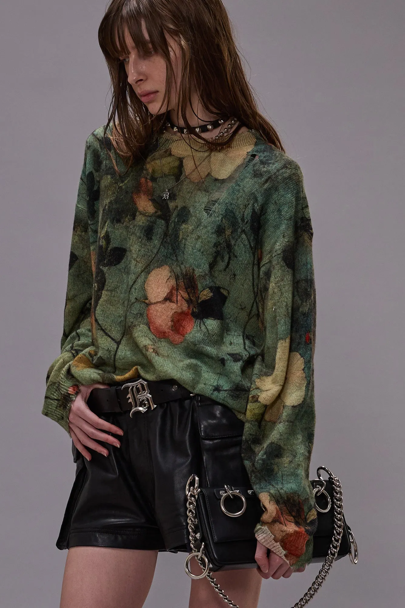 PRINTED BOYFRIEND SWEATER - TURQUOISE FLORAL sold by R13 product image thumbnail 2