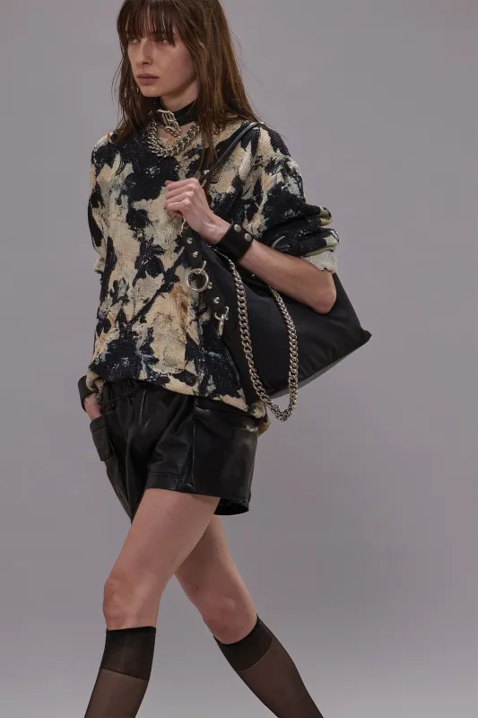 PRINTED BOYFRIEND SWEATER - BLACK AND CREAM FLORAL sold by R13