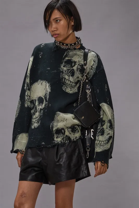 PRINTED BOYFRIEND SWEATER - SKULLS ON BLACK sold by R13