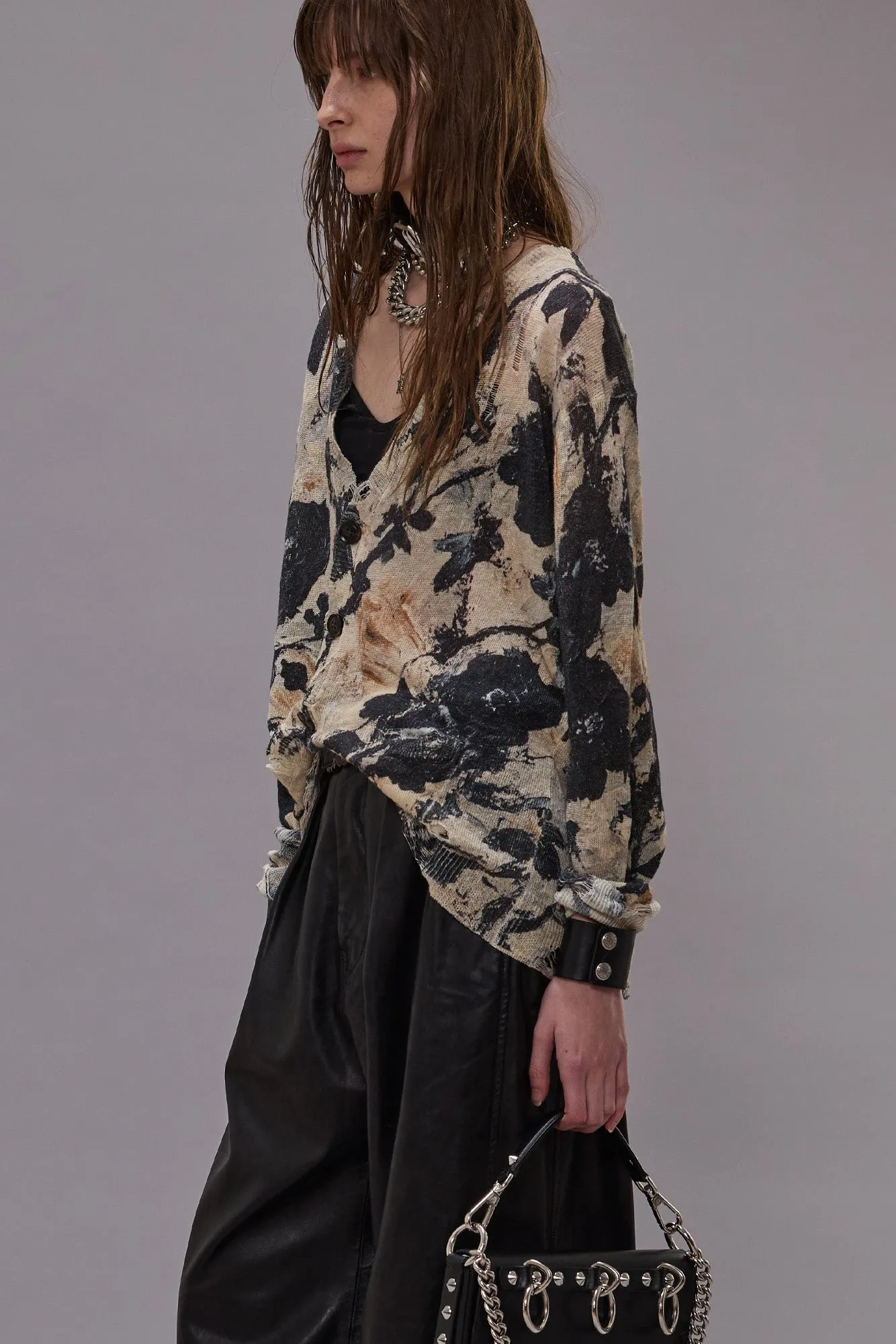 Boyfriend Cardigan - Black And Cream Floral sold by R13