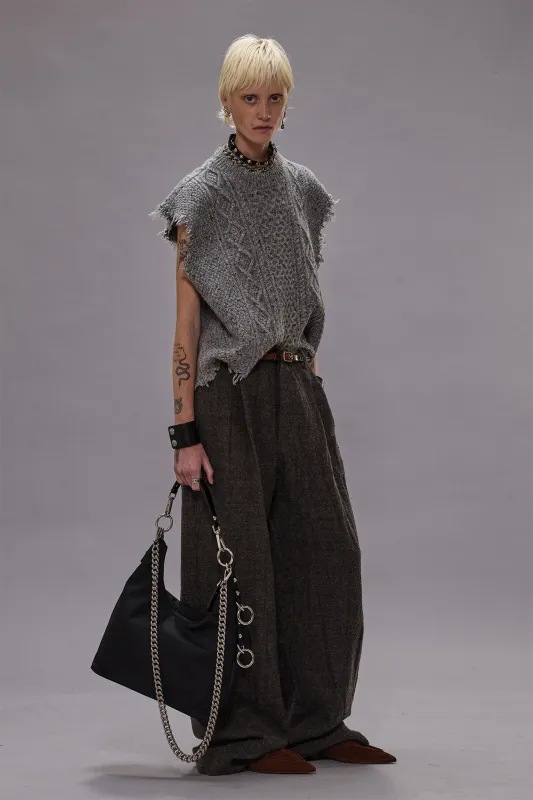 BOYFRIEND CABLE SWEATER VEST - HEATHER GREY TWEED sold by R13