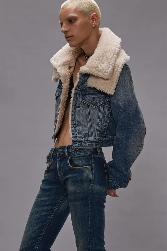 DOUBLE COLLAR SHERPA TRUCKER JACKET - LEO BLUE sold by R13