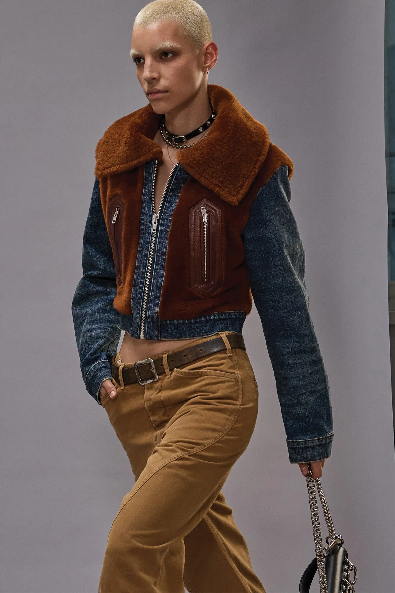 DENIM FUR JACKET - MELVIN BLUE STRETCH sold by R13