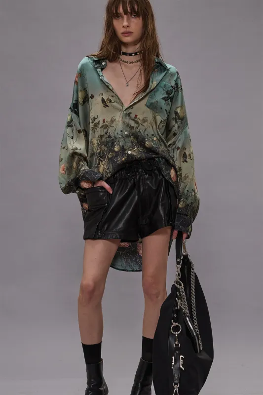 DROP NECK SHIRT - DIPPED BLACK TURQUOISE FLORAL sold by R13