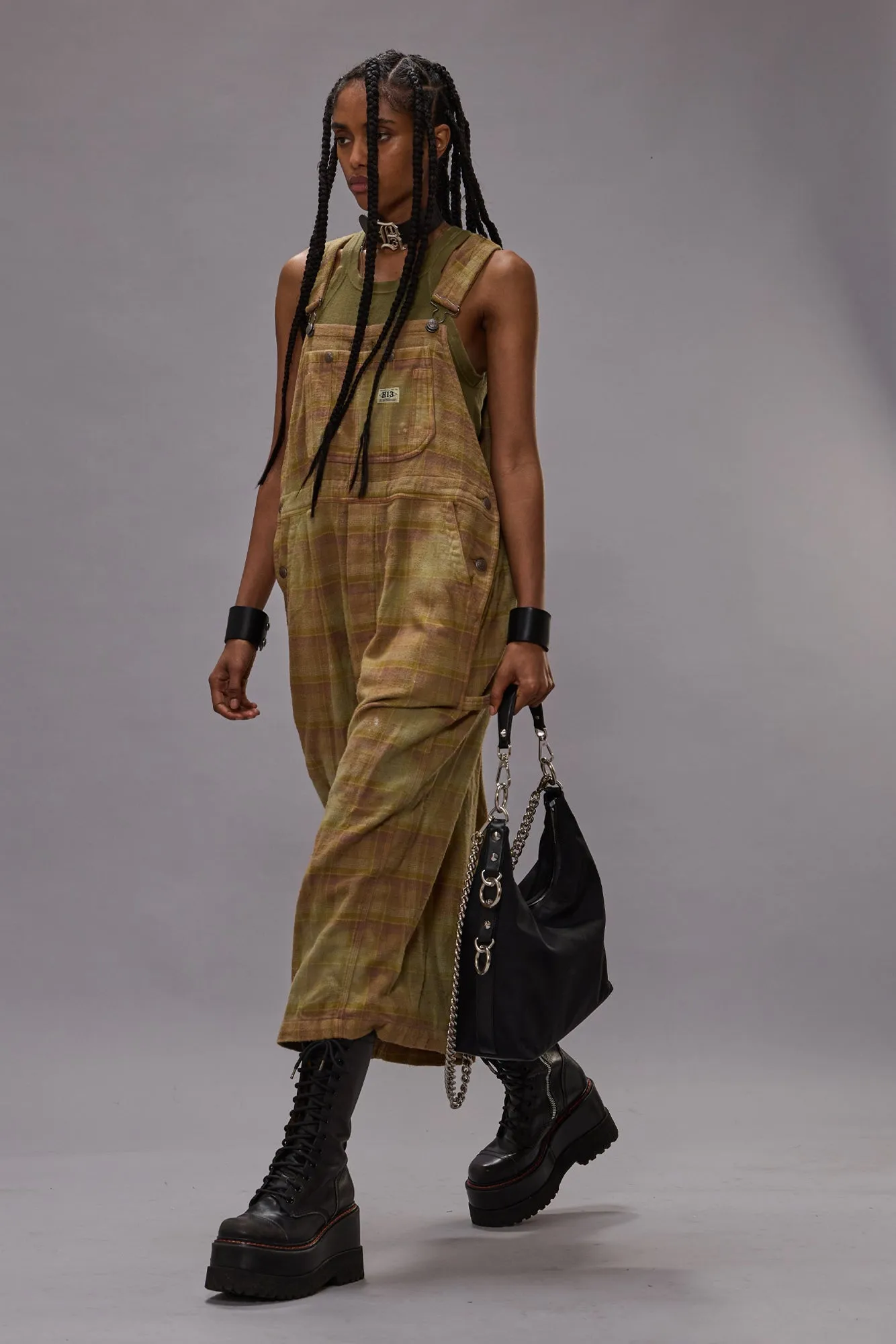 JUMBO OVERALL - OVERDYED KHAKI PLAID sold by R13 product image thumbnail 2