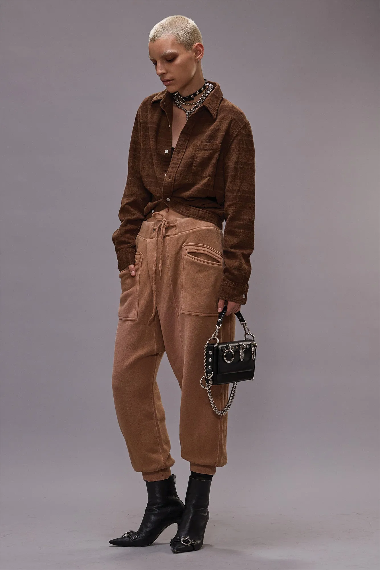 WRAP AROUND SHIRT - OVERDYED BROWN PLAID sold by R13 product image thumbnail 2