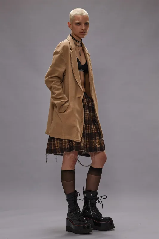 FRAYED EDGE RAGGED BLAZER WITH BACKING - CAMEL sold by R13