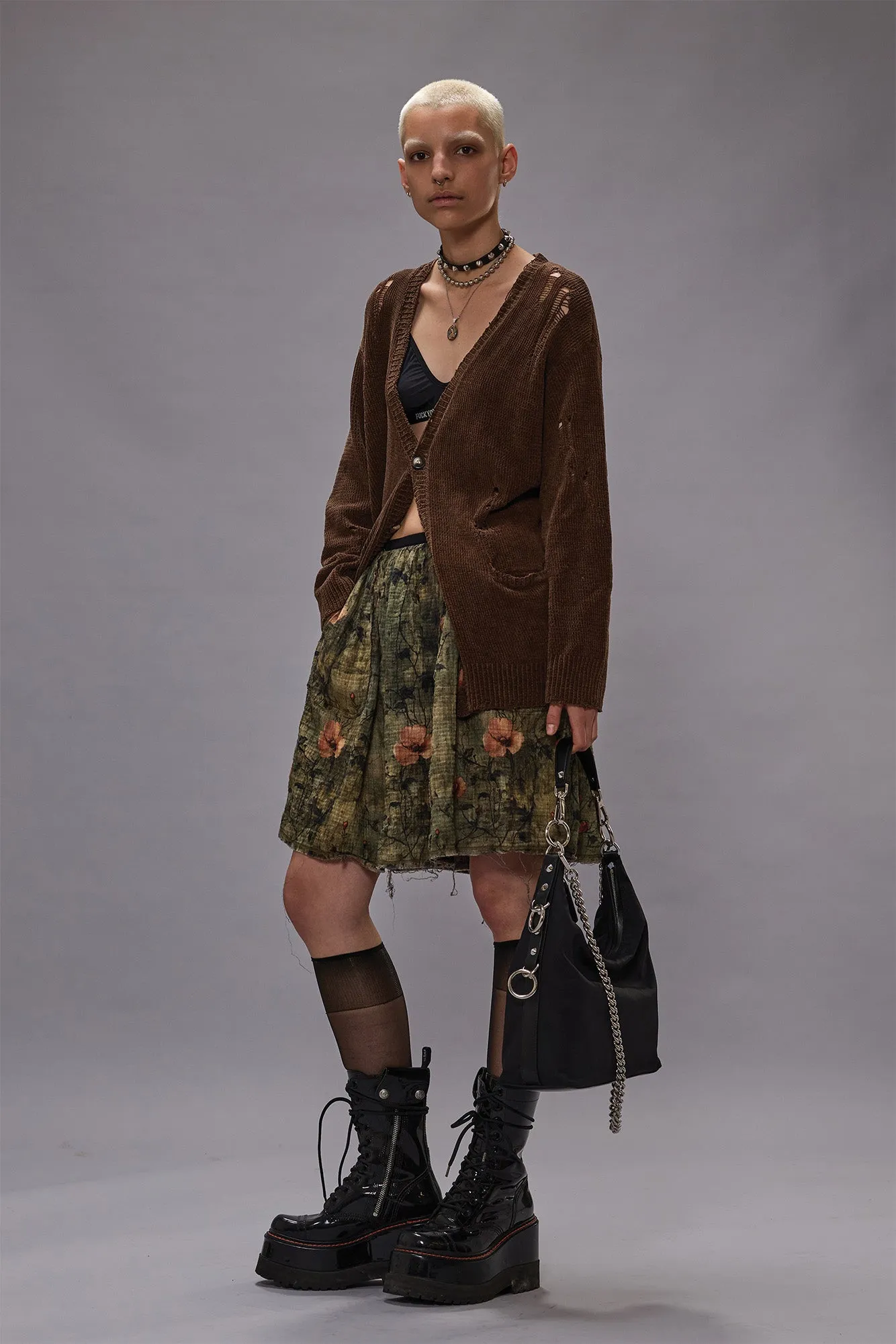 REVERSIBLE KNEE-LENGTH KILT SKIRT - TURQUOISE FLORAL AND PLAID sold by R13 product image thumbnail 3