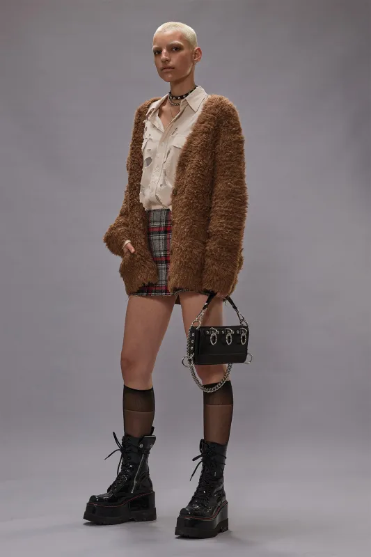 FLUFFY BOYFRIEND CARDIGAN - LIGHT BROWN sold by R13