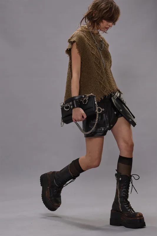 BOYFRIEND CABLE SWEATER VEST - BROWN TWEED sold by R13