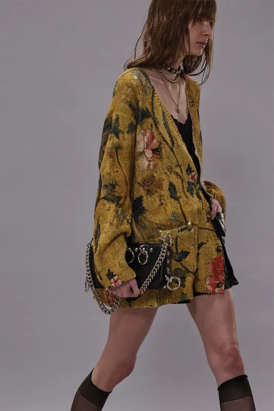 PRINTED BOYFRIEND CARDIGAN - OCHRE FLORAL sold by R13