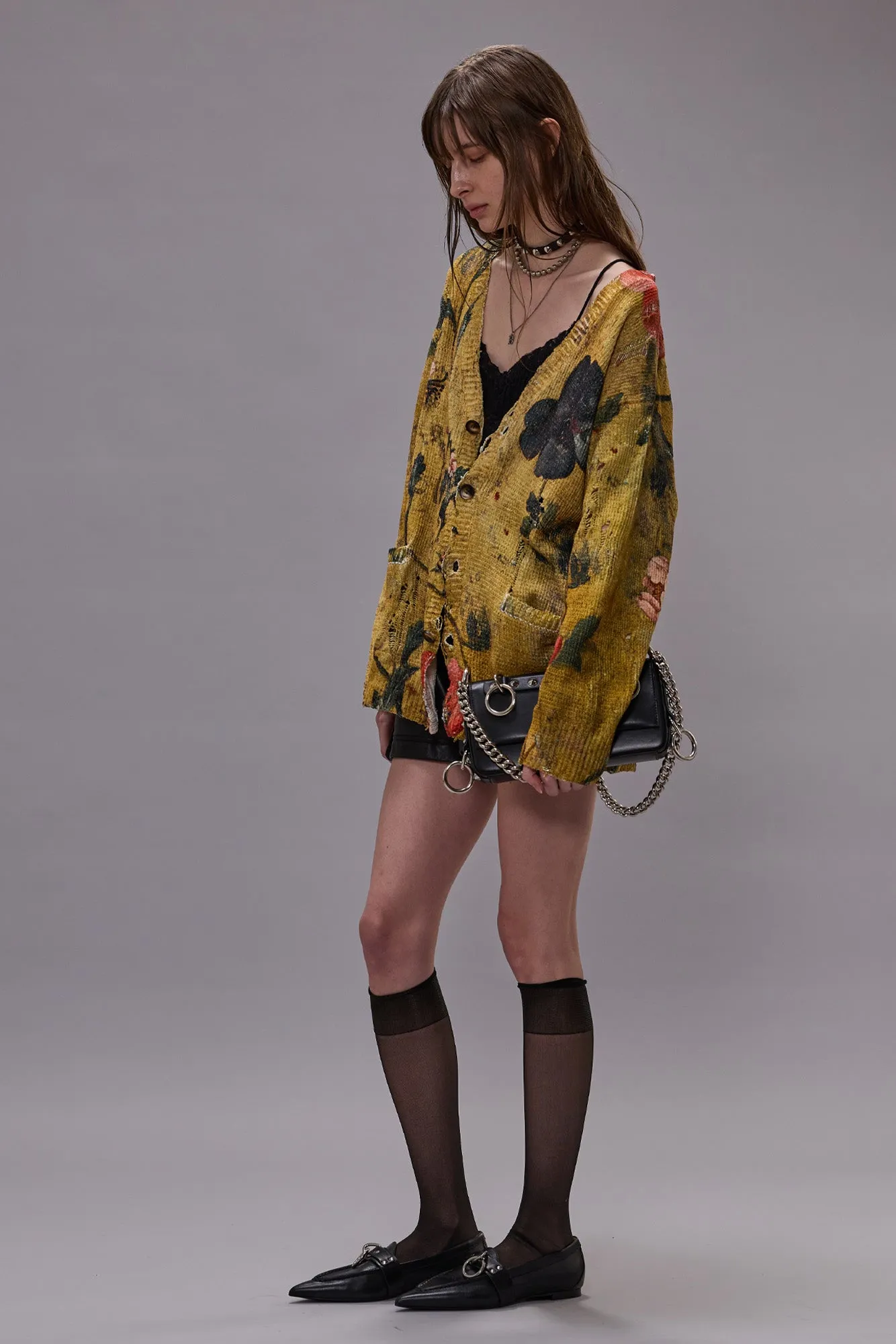 PRINTED BOYFRIEND CARDIGAN - OCHRE FLORAL sold by R13 product image thumbnail 2