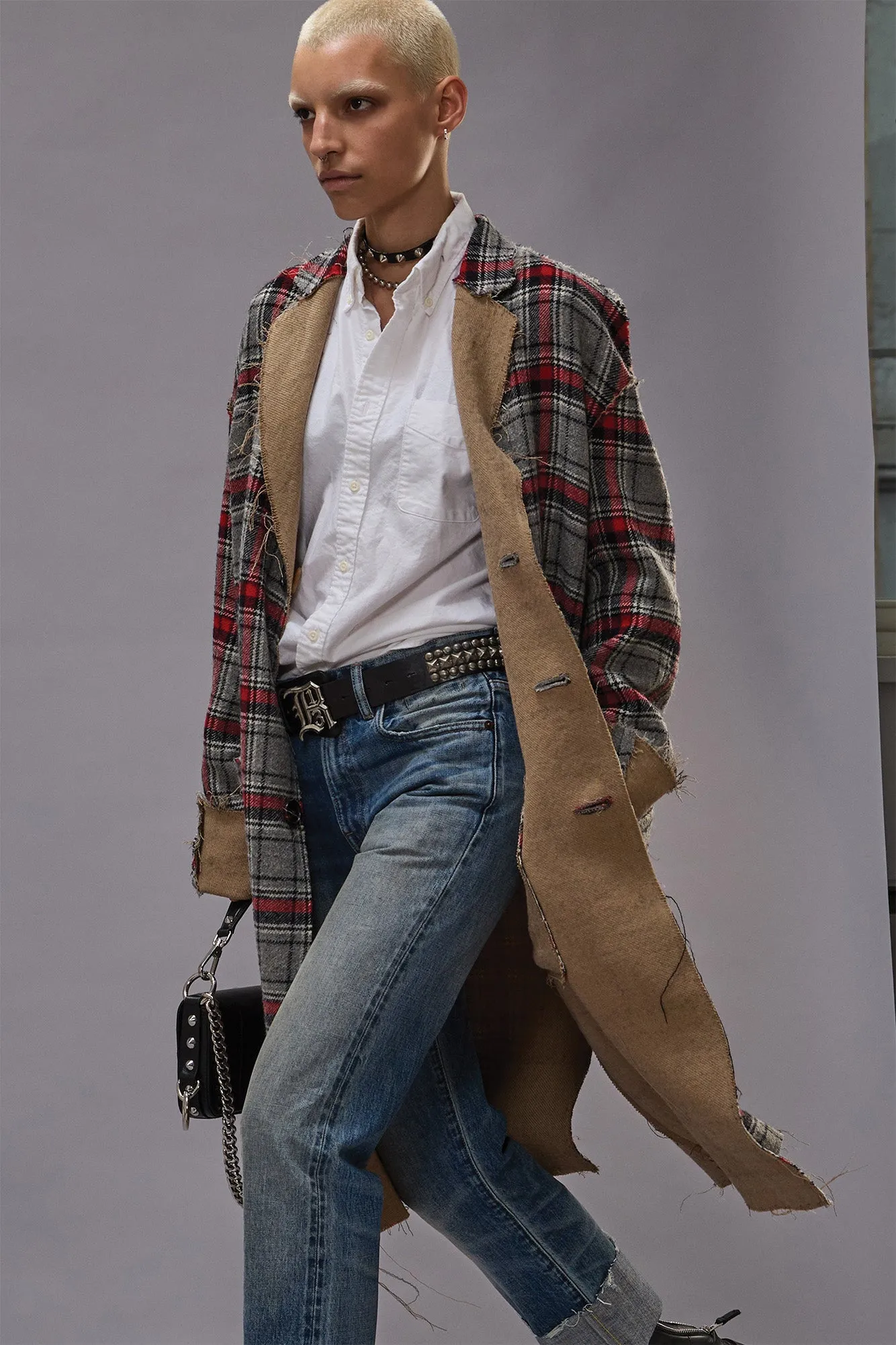 REVERSIBLE RAW CUT COAT - RED/GREY PLAID sold by R13 product image thumbnail 2