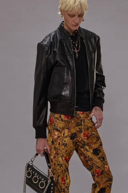 SHRUNKEN LEATHER JACKET WITH STAND COLLAR - BLACK sold by R13