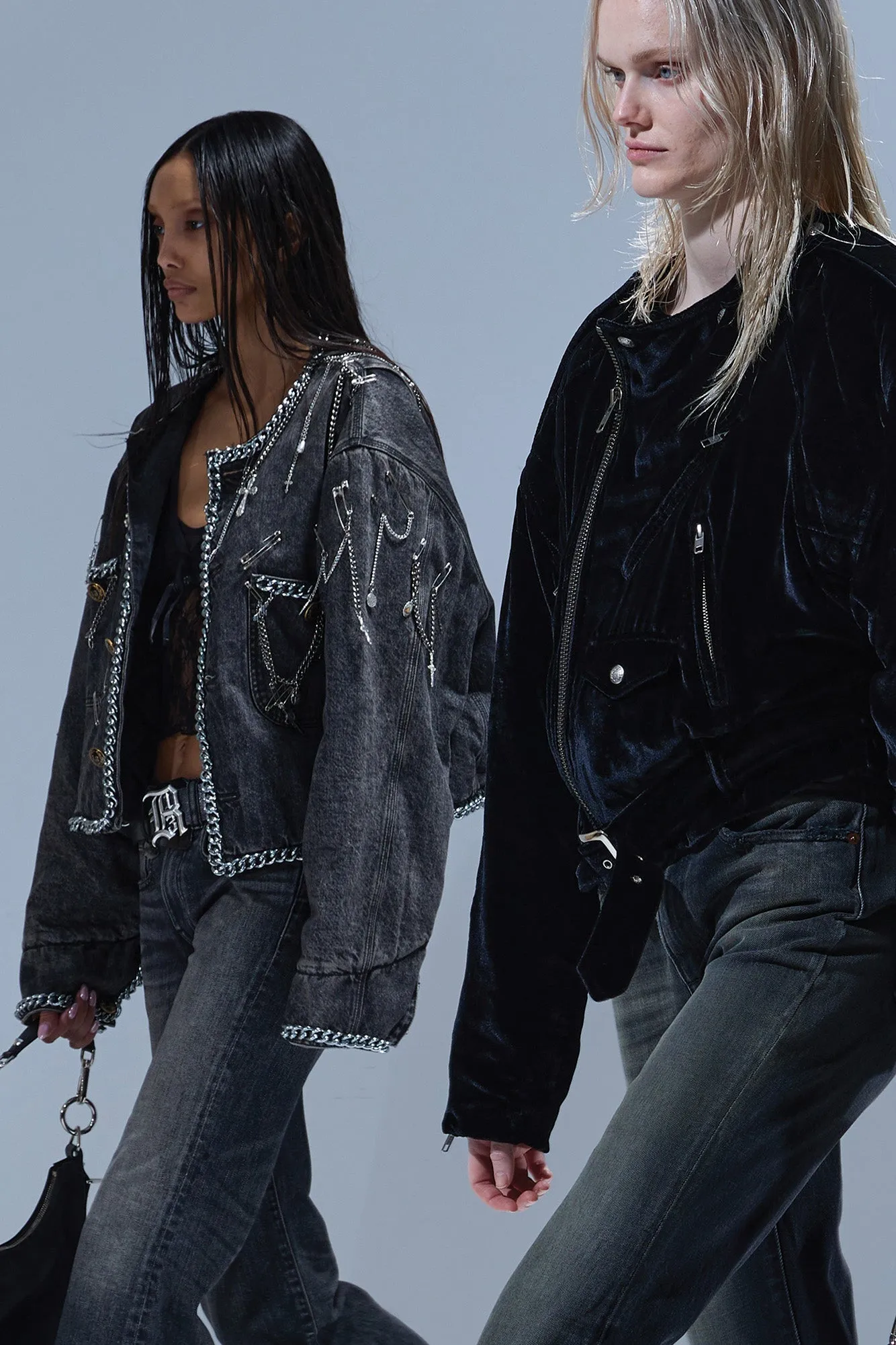 CHAIN EMBELLISHED CROPPED CHORE JACKET - DUSKY GREY sold by R13 product image thumbnail 2