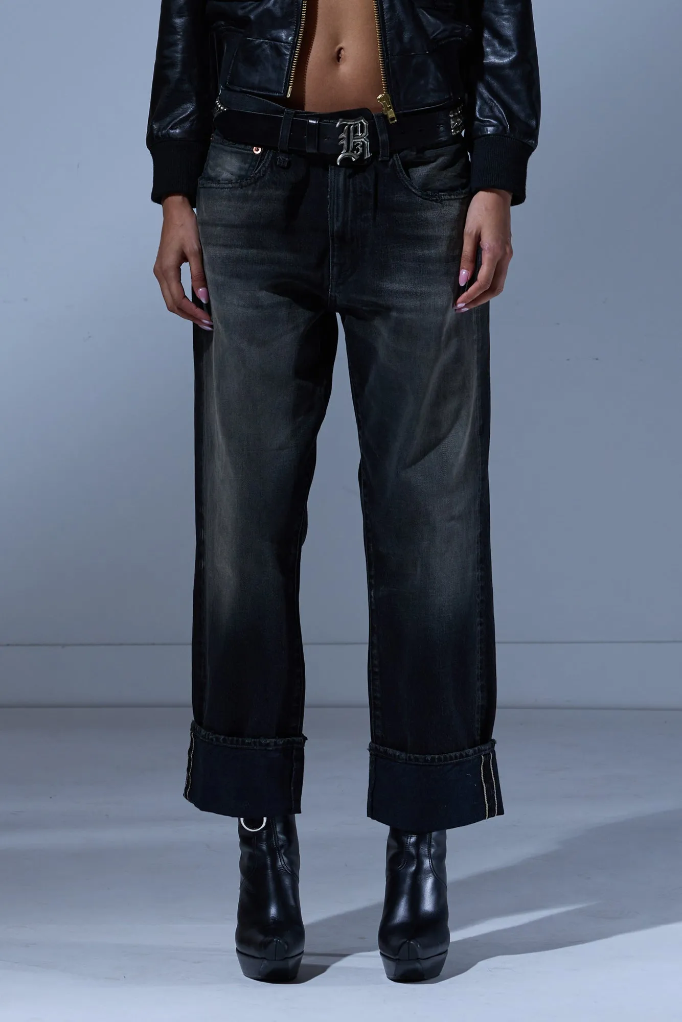 CUFFED X-BOYFRIEND JEAN - PHANTOM SELVEDGE BLACK sold by R13 product image thumbnail 2