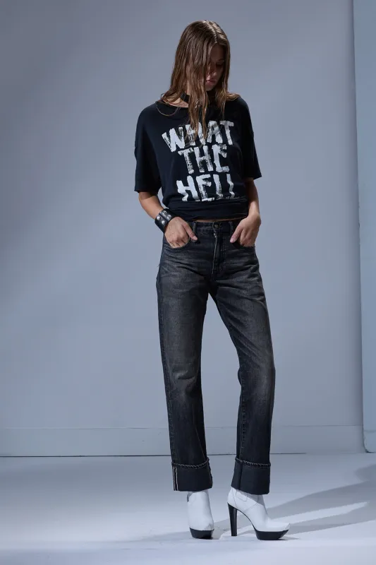 CUFFED BOYFRIEND JEAN - PHANTOM SELVEDGE BLACK sold by R13