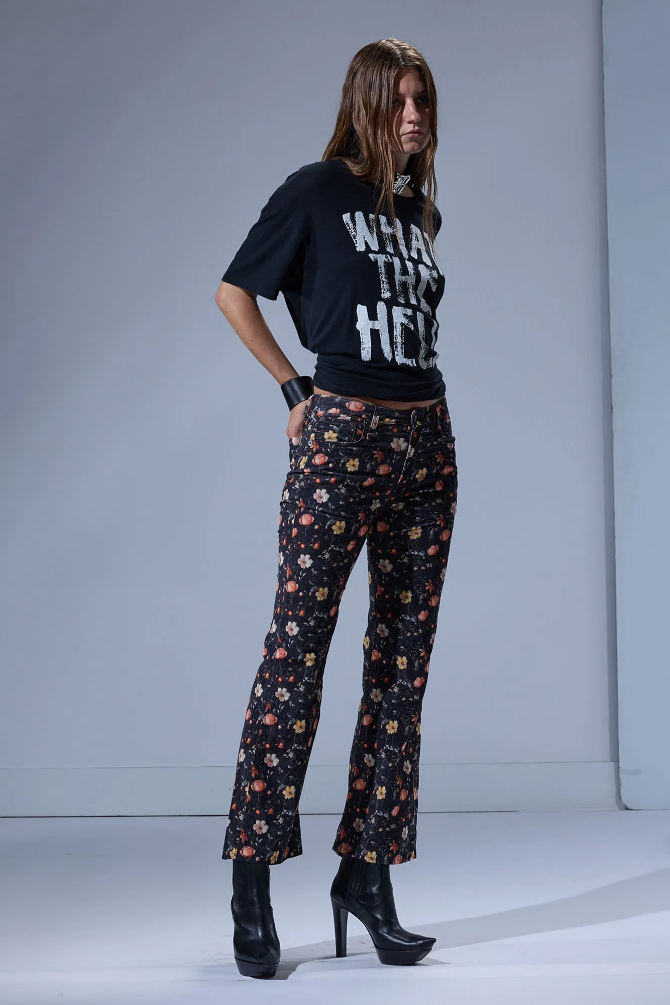 JOAN KICK FLARE JEAN - LUNAR PETAL VELVETEEN BLACK sold by R13