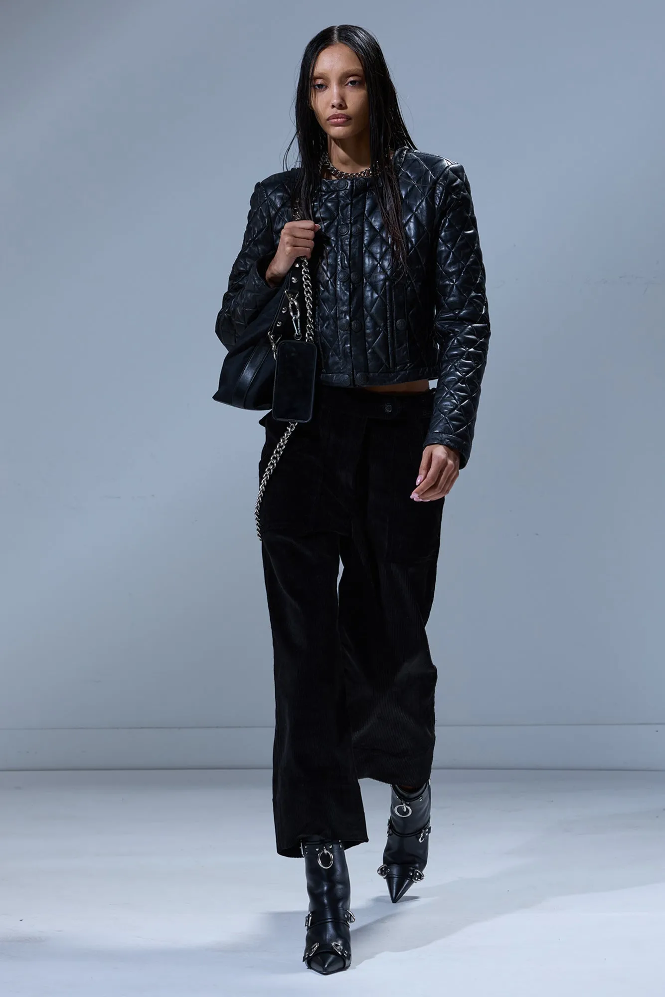 HOOK FRONT LEATHER JACKET - BLACK sold by R13 product image thumbnail 3