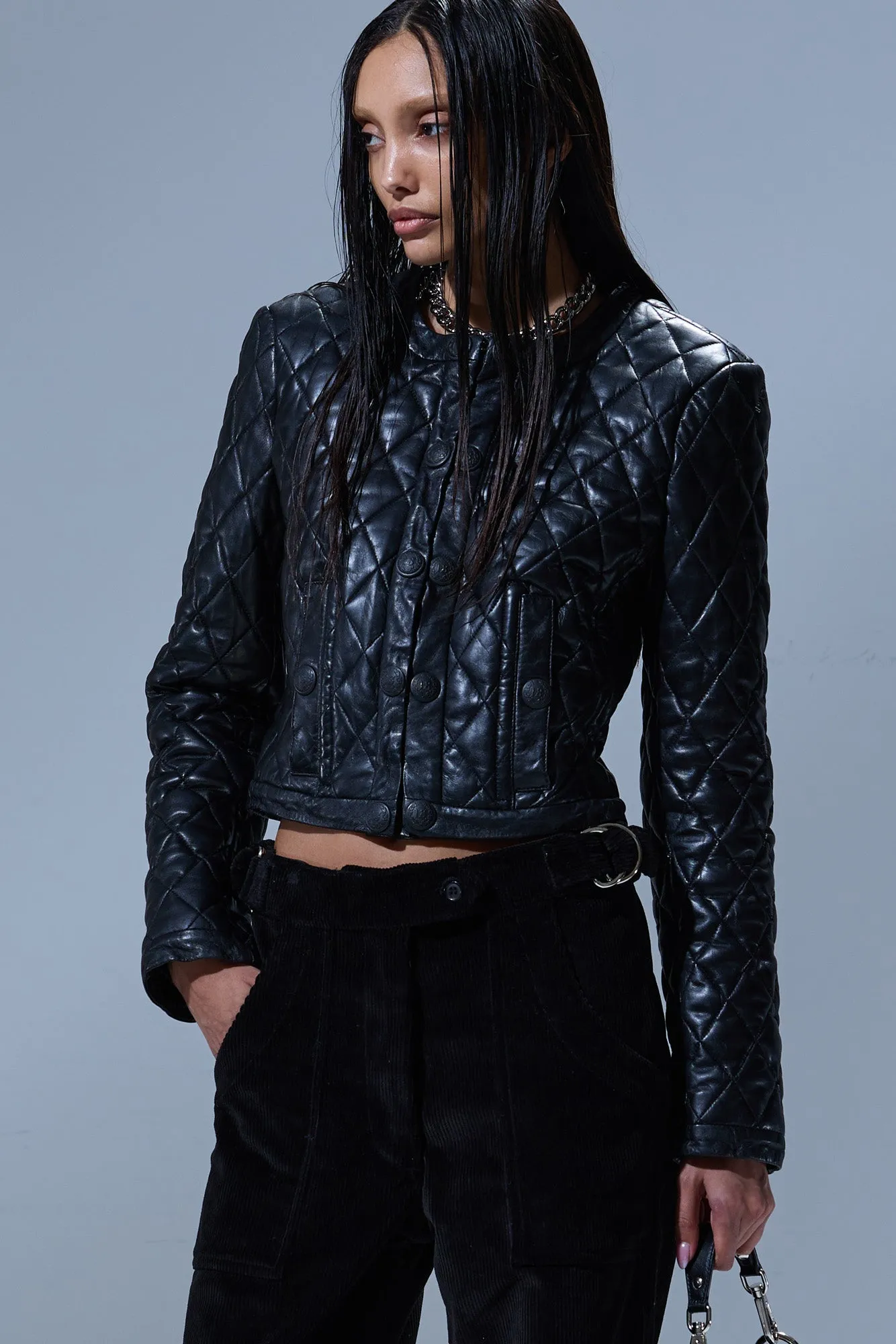 HOOK FRONT LEATHER JACKET - BLACK sold by R13 product image thumbnail 2
