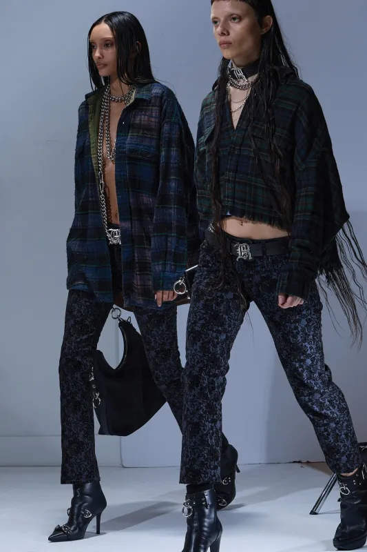 CROPPED WORK SHIRT - OVERDYED TEAL / NAVY / YELLOW PLAID BLUE sold by R13