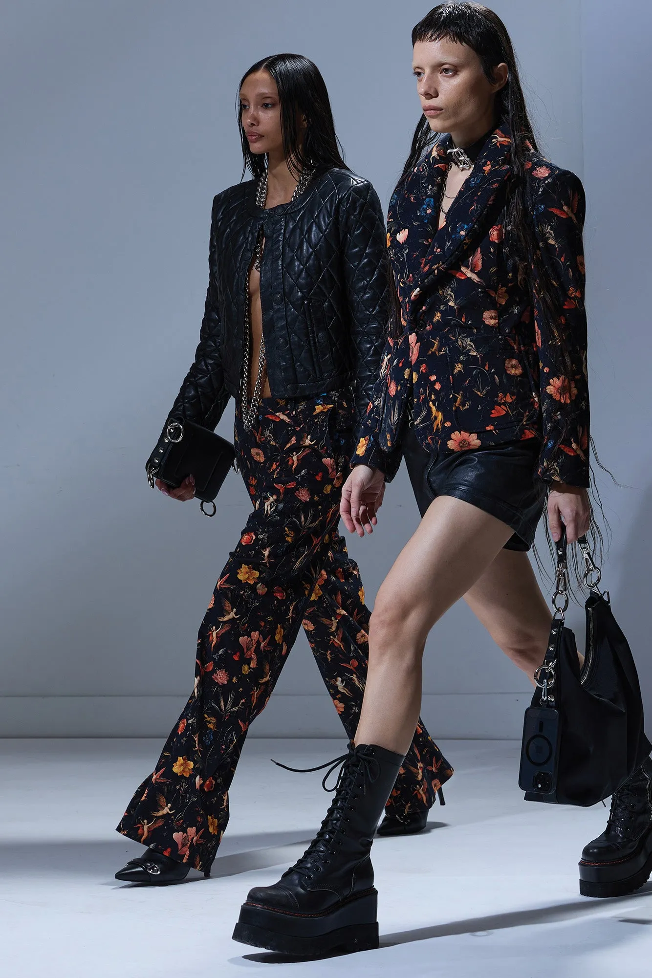 FLAT FRONT WIDE LEG TROUSER - FLORAL WITH ANGELS BLACK sold by R13 product image thumbnail 3