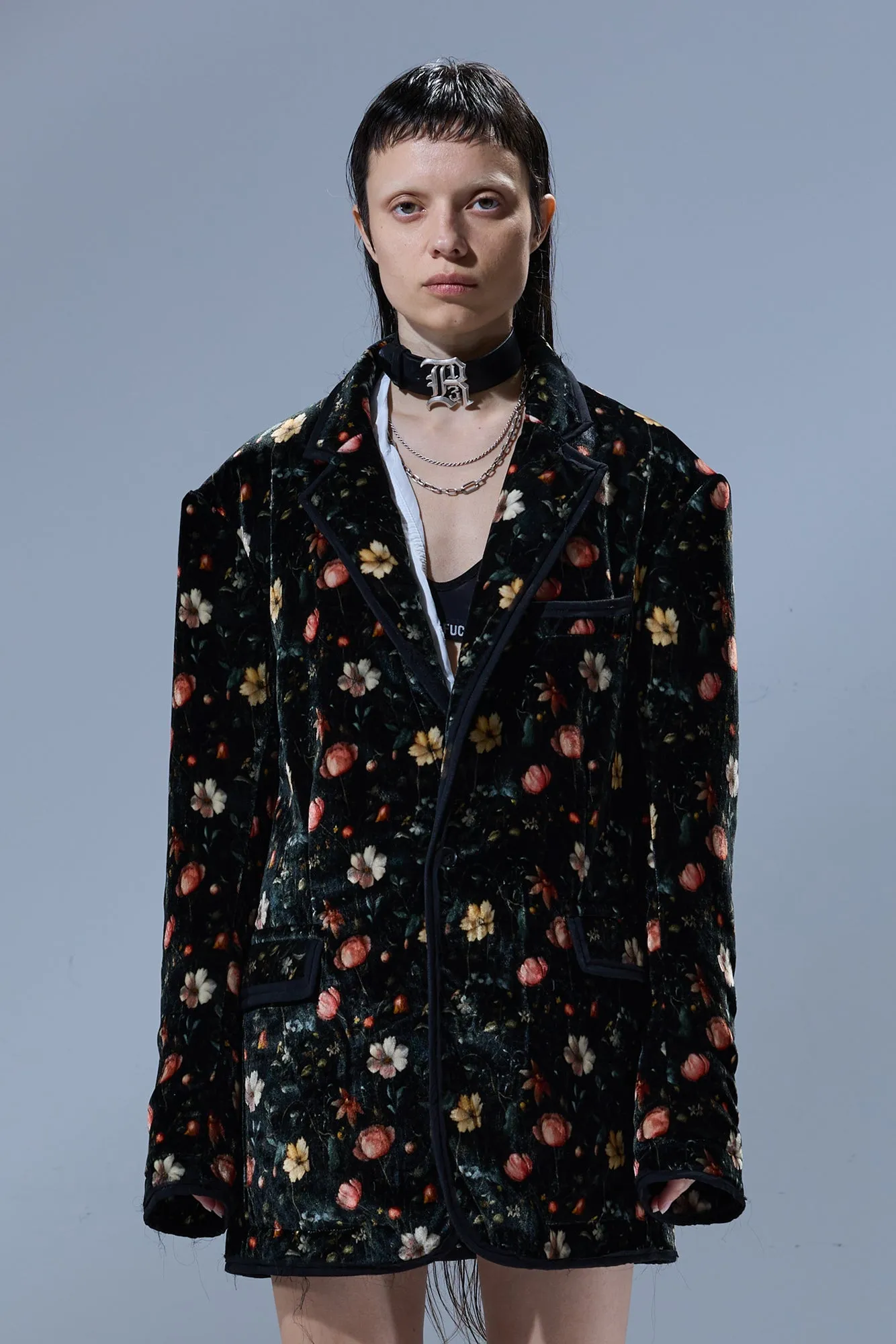 RAGGED BLAZER WITH CHIFFON TRIM - MULTIFLORAL BLACK sold by R13 product image thumbnail 3