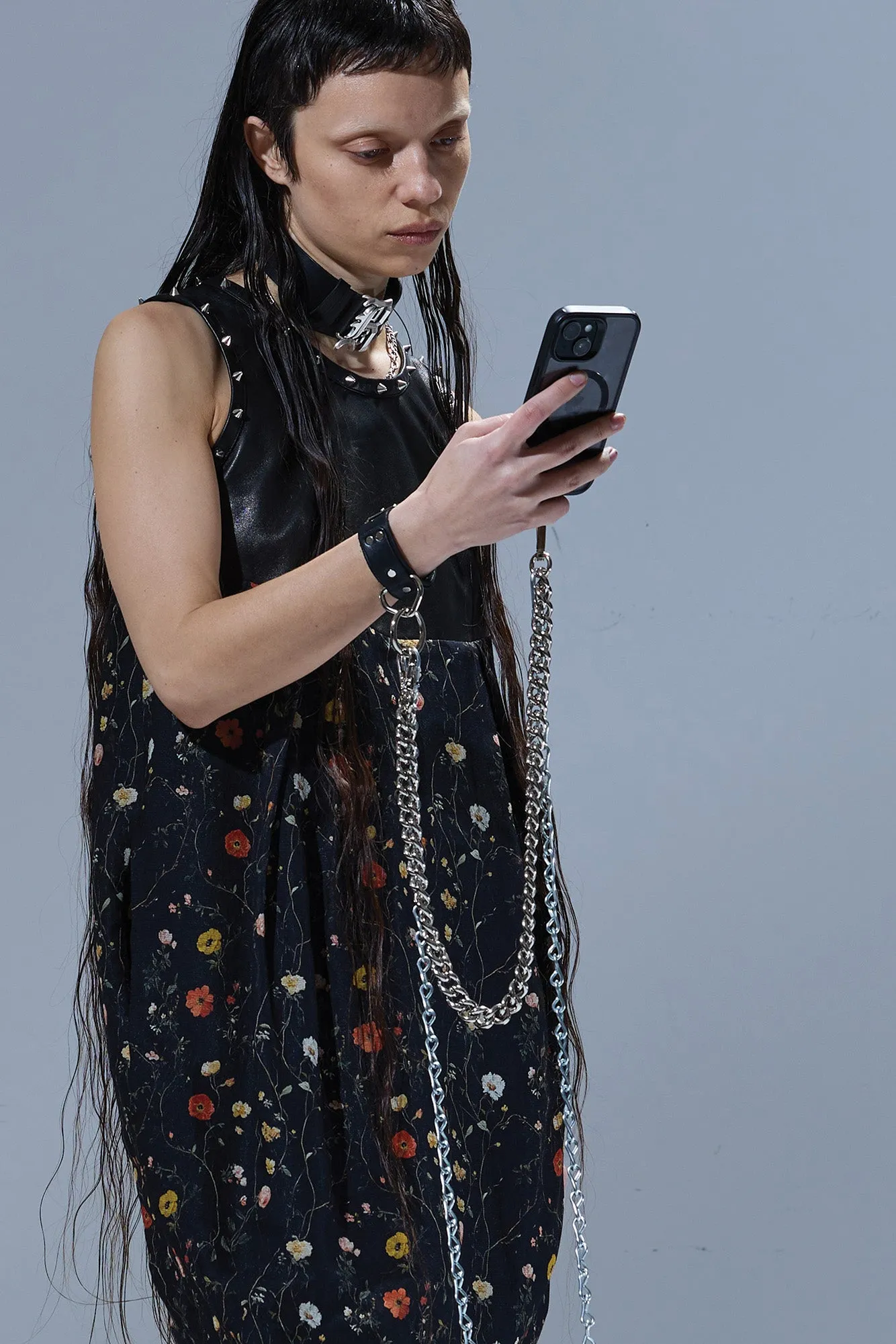 STUDDED COCOON DRESS - BLACK WITH FLORAL sold by R13 product image thumbnail 2