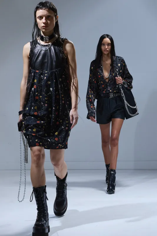 STUDDED COCOON DRESS - BLACK WITH FLORAL sold by R13