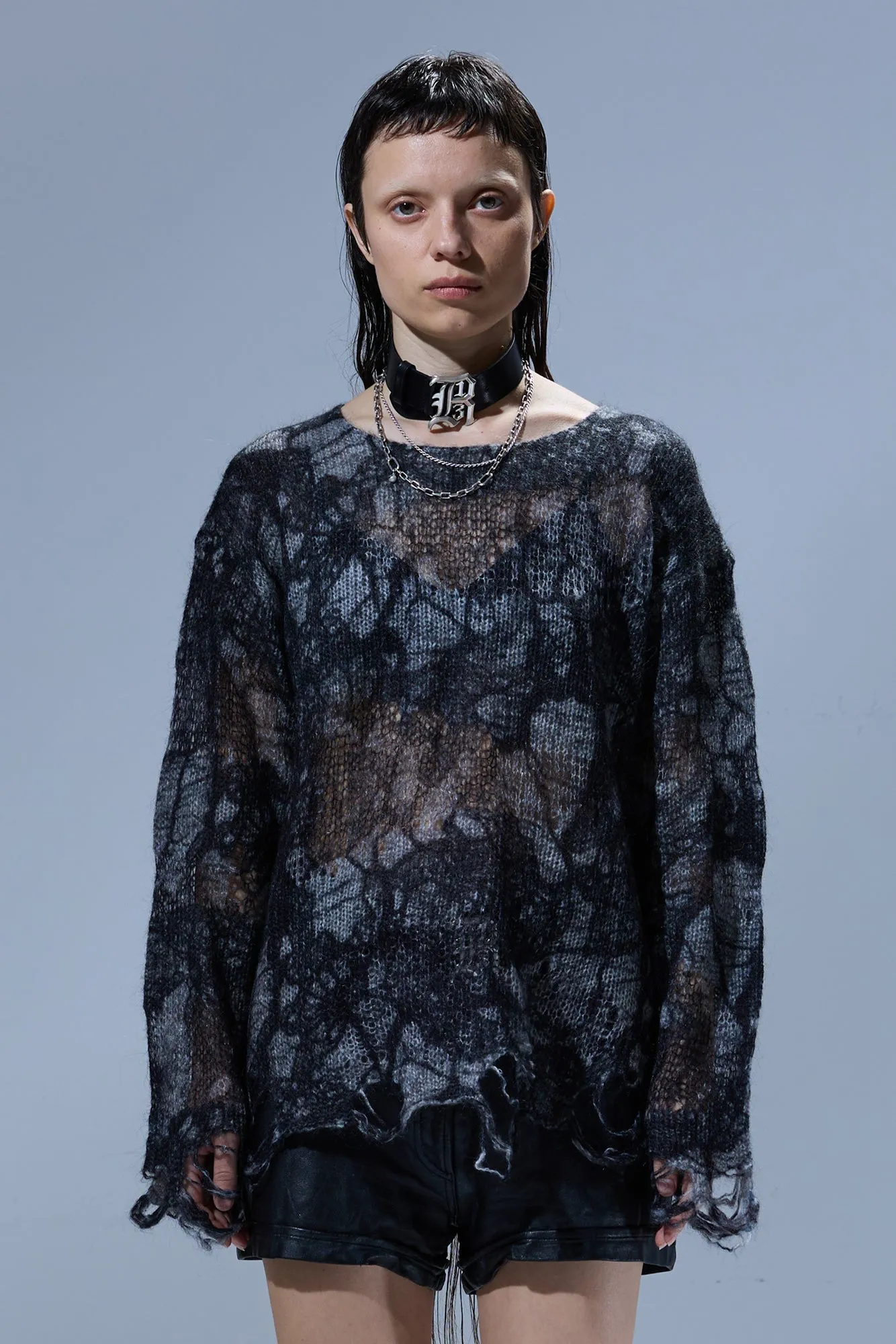 BOYFRIEND SWEATER WITH CAST-OFF NECK - BLACK LACE sold by R13 product image thumbnail 2
