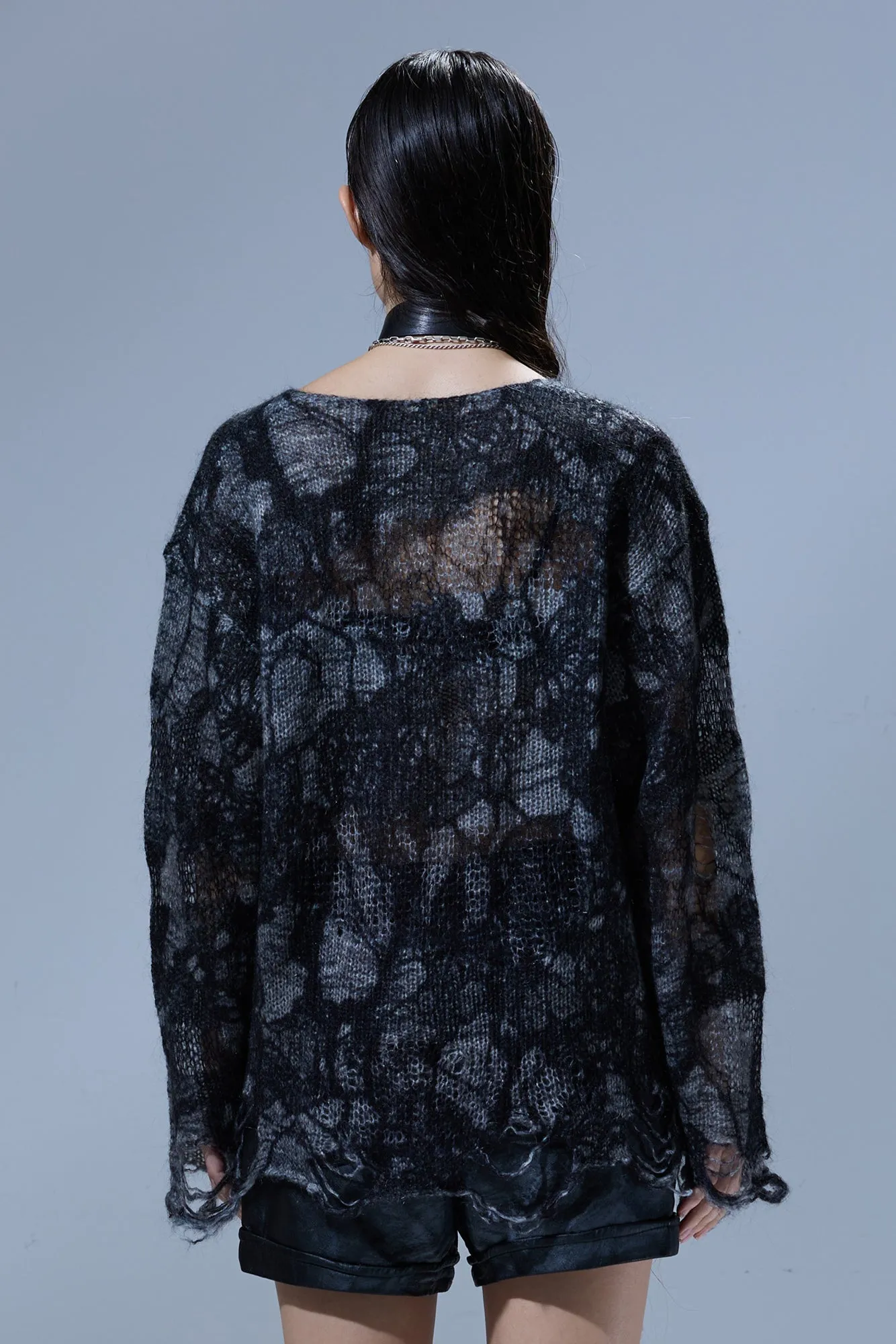 BOYFRIEND SWEATER WITH CAST-OFF NECK - BLACK LACE sold by R13 product image thumbnail 3