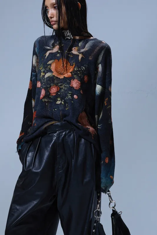 PRINTED BOYFRIEND SWEATER - MULTICOLOR BLACK sold by R13