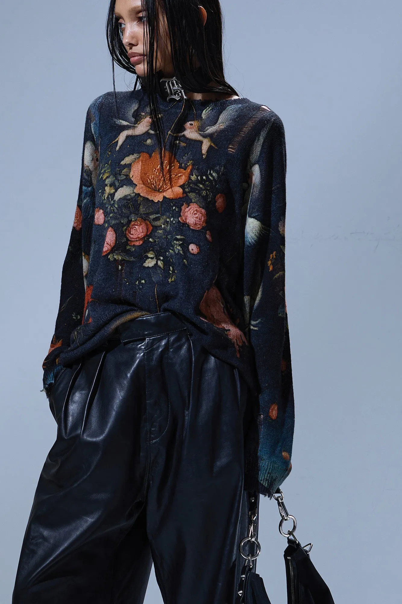 PRINTED BOYFRIEND SWEATER - MULTICOLOR BLACK sold by R13