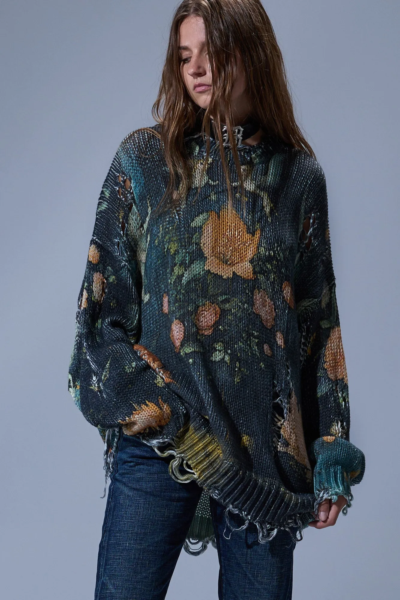 PRINTED OVERSIZED SWEATER - MULTICOLOR BLACK sold by R13