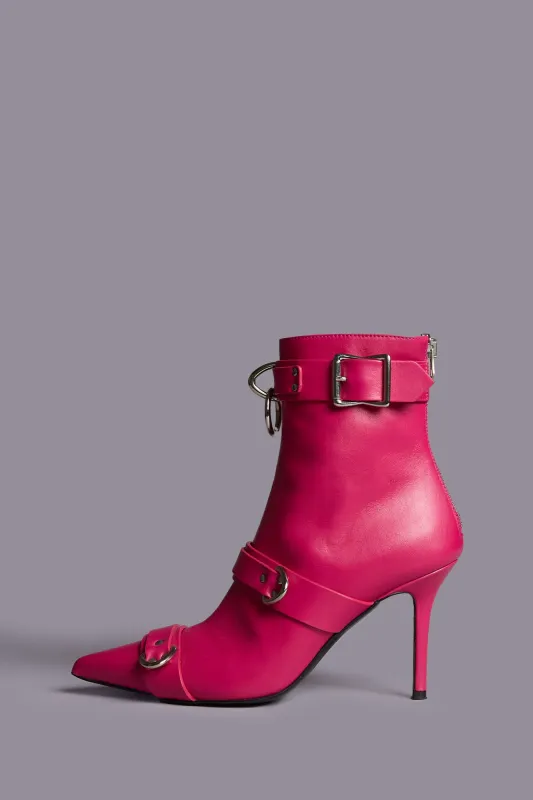 STRAPPED SKINNY ANKLE HEELED BOOT - BRIGHT PINK sold by R13