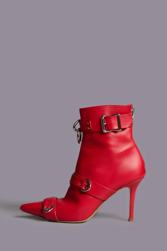 STRAPPED SKINNY ANKLE HEELED BOOT - RED sold by R13