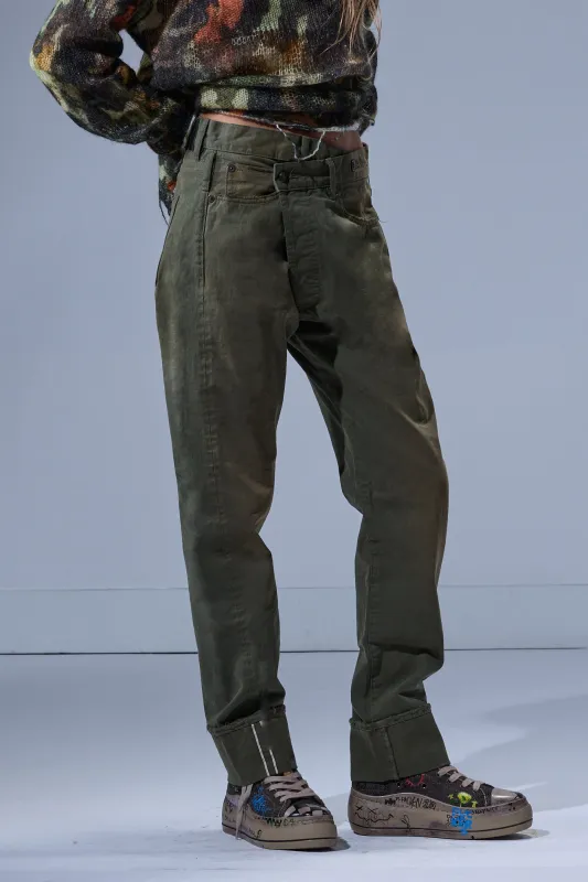 CUFFED CROSSOVER - VINTAGE OLIVE SELVEDGE GREEN sold by R13