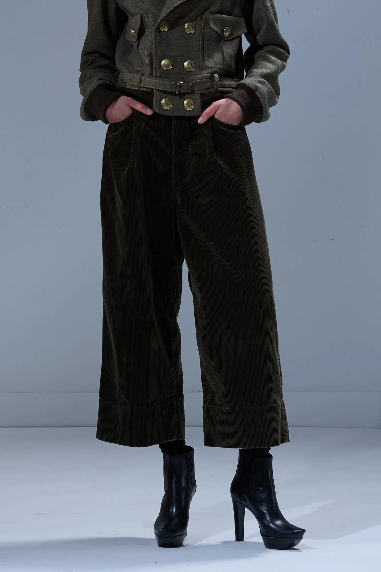 RELAXED CROPPED JEAN - HEAVY OLIVE CORD sold by R13 product image thumbnail 3