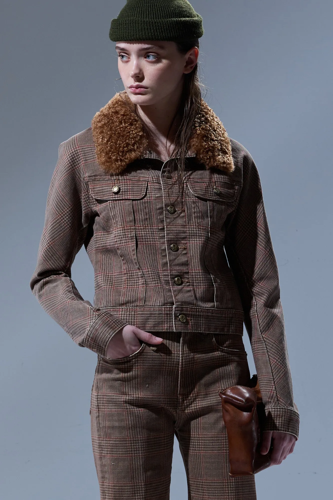 SKINNY TRUCKER JACKET - BROWN GLENPLAID sold by R13 product image thumbnail 2